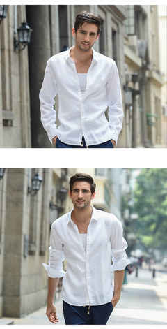 漢絮春夏季男士休閑亞麻白襯衫男裝青年大碼修身上衣長袖棉麻襯衣-tmall.com天貓