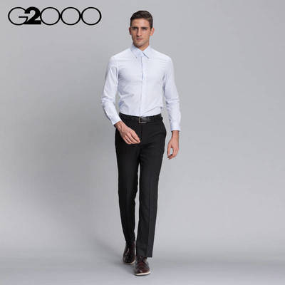 G2000男裝方領純棉男士長袖襯衫商務正裝休閑百搭襯衣56040507 62淺藍 05 - 京東